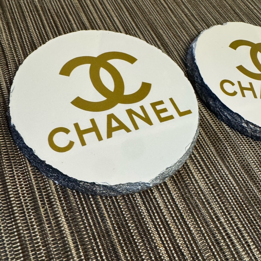 White Coasters with Gold Logo - Picture 3 of 5